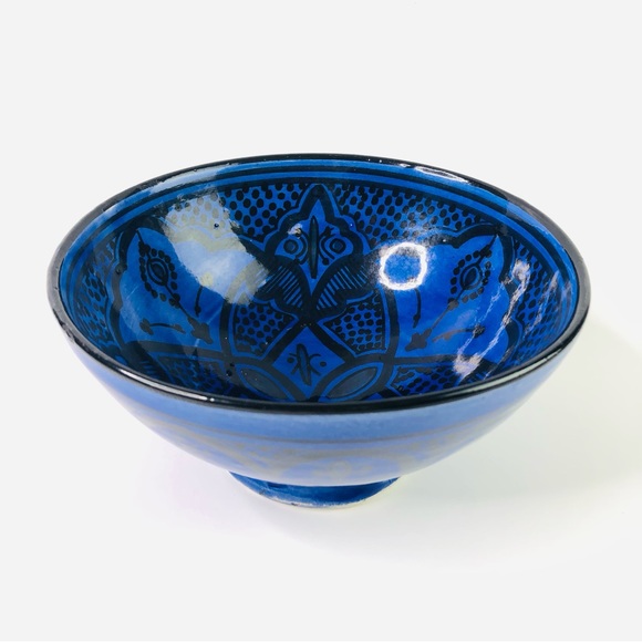 Handmade Moroccan Decor Bowl Royal Blue Pottery Diameter 6.5" Signed ASSACA - Picture 1 of 7